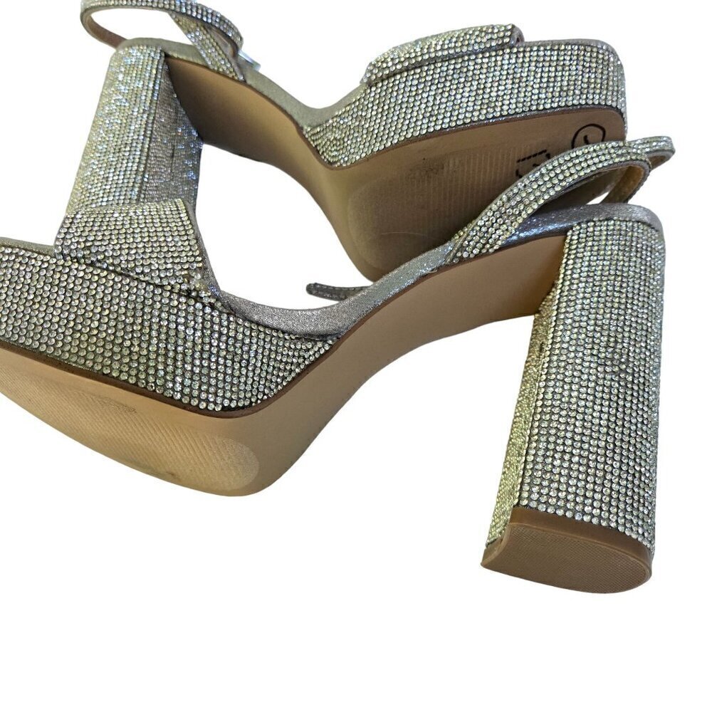 Steve Madden Lessa Platform Sandal Rhinestone Strappy Block Heel Size 10M - Picture 5 of 9